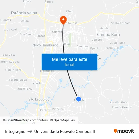 Integração to Universidade Feevale Campus II map
