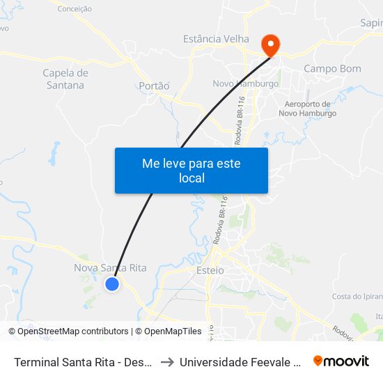 Terminal Santa Rita - Desembarque to Universidade Feevale Campus II map