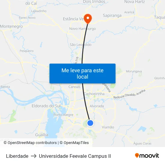 Liberdade to Universidade Feevale Campus II map