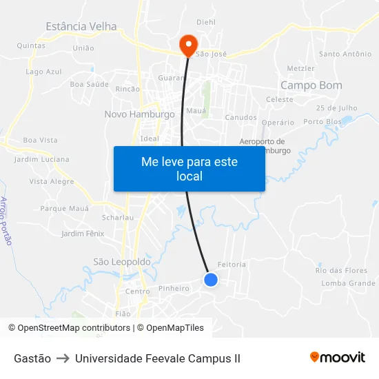 Gastão to Universidade Feevale Campus II map