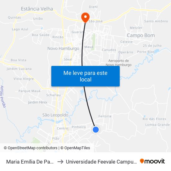 Maria Emília De Paula to Universidade Feevale Campus II map