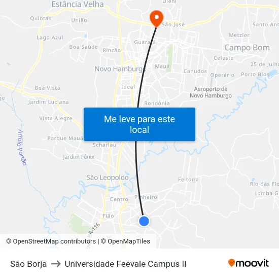 São Borja to Universidade Feevale Campus II map
