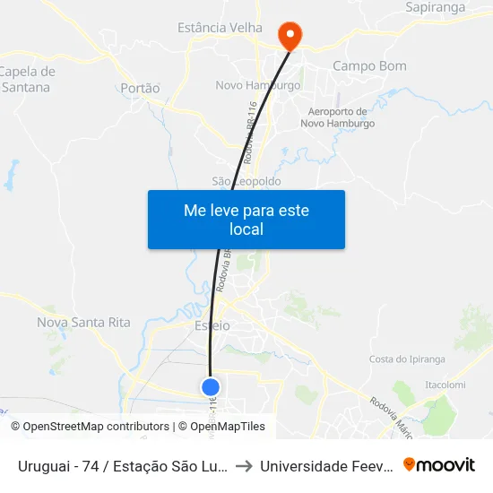Uruguai - 74 / Estação São Luis - Integração Trem to Universidade Feevale Campus II map