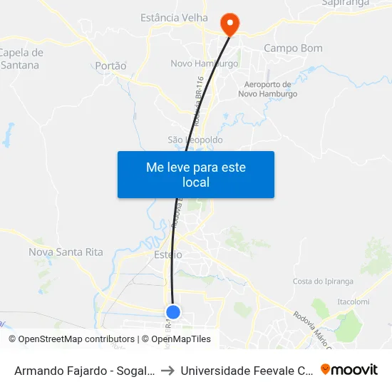 Armando Fajardo - Sogal / Vicasa to Universidade Feevale Campus II map