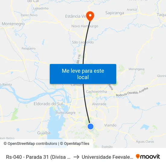 Rs-040 - Parada 31 (Divisa Porto Alegre) to Universidade Feevale Campus II map