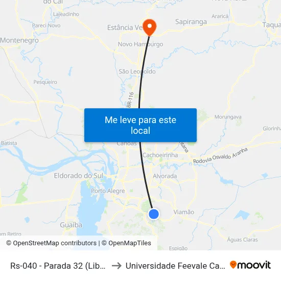 Rs-040 - Parada 32 (Liberdade) to Universidade Feevale Campus II map