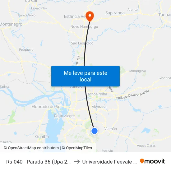 Rs-040 - Parada 36 (Upa 24h/18ºBpm to Universidade Feevale Campus II map