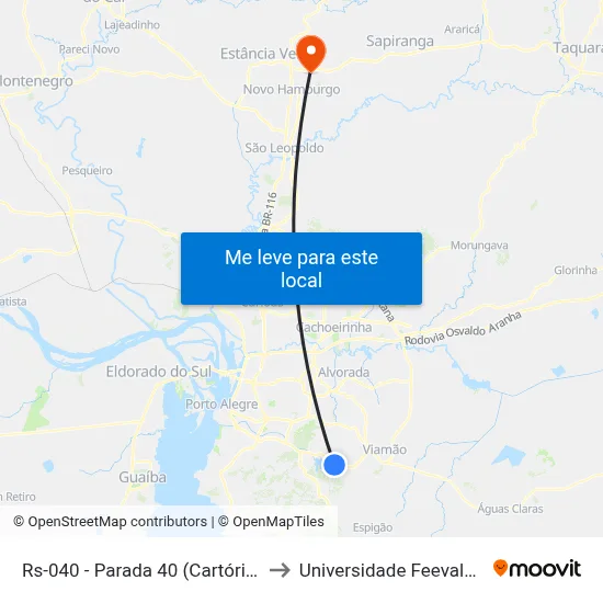 Rs-040 - Parada 40 (Cartório Viamópolis) to Universidade Feevale Campus II map