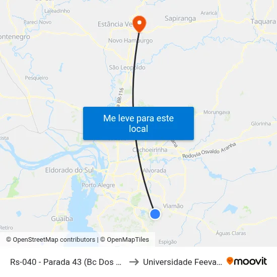 Rs-040 - Parada 43 (Bc Dos Soares/Atacadão) to Universidade Feevale Campus II map