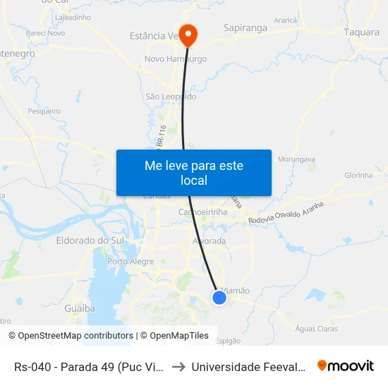 Rs-040 - Parada 49 (Puc Viamão/Havan) to Universidade Feevale Campus II map