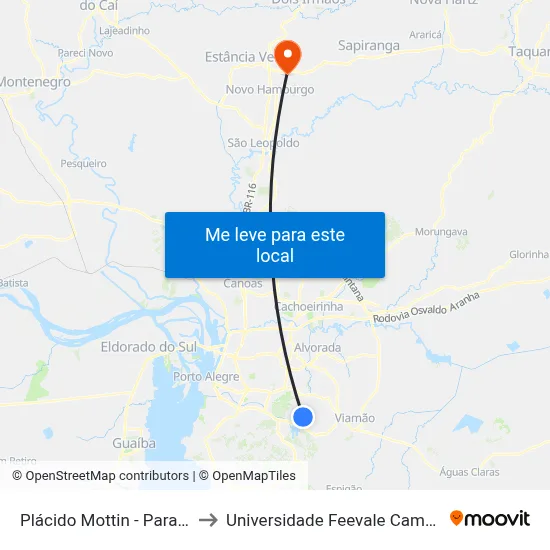 Plácido Mottin - Parada 4 to Universidade Feevale Campus II map