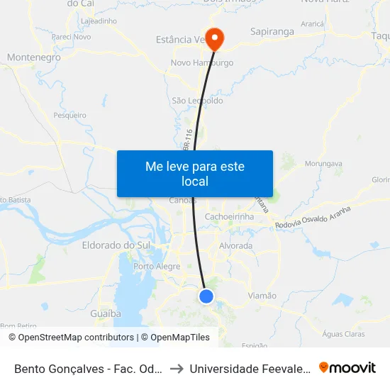 Bento Gonçalves - Fac. Odontologia Bc to Universidade Feevale Campus II map