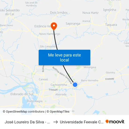 José Loureiro Da Silva - Parada 81 to Universidade Feevale Campus II map