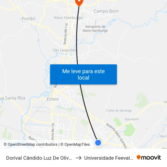 Dorival Cândido Luz De Oliveira - Parada 59 to Universidade Feevale Campus II map