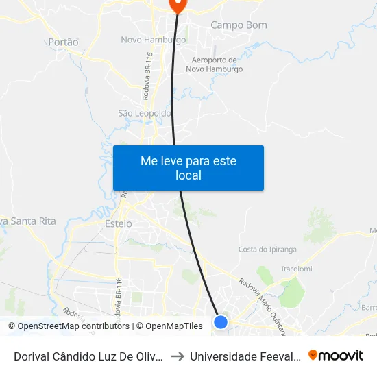 Dorival Cândido Luz De Oliveira - Parada 59 to Universidade Feevale Campus II map
