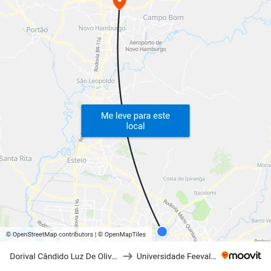 Dorival Cândido Luz De Oliveira - Parada 63 to Universidade Feevale Campus II map