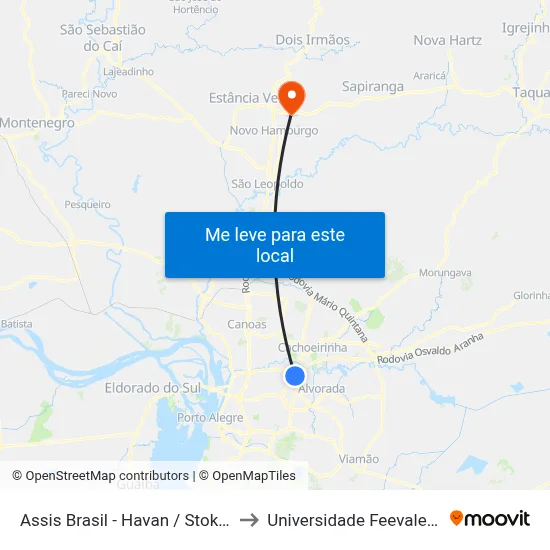 Assis Brasil - Havan / Stok / Coca-Cola to Universidade Feevale Campus II map