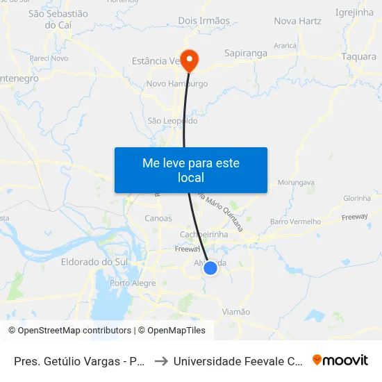 Pres. Getúlio Vargas - Parada 48 to Universidade Feevale Campus II map