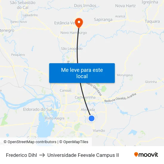 Frederico Dihl to Universidade Feevale Campus II map