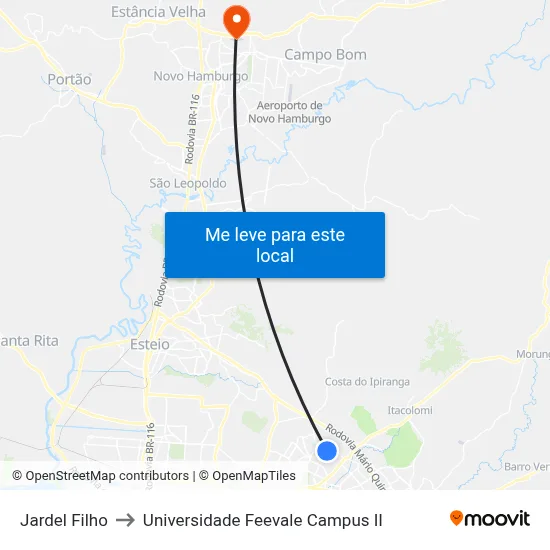 Jardel Filho to Universidade Feevale Campus II map