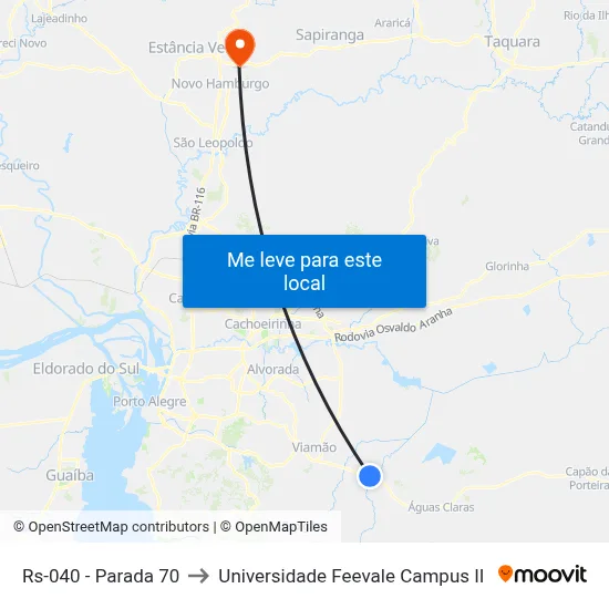 Rs-040 - Parada 70 to Universidade Feevale Campus II map