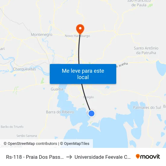 Rs-118 - Praia Dos Passarinhos to Universidade Feevale Campus II map