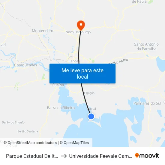 Parque Estadual De Itapuã to Universidade Feevale Campus II map