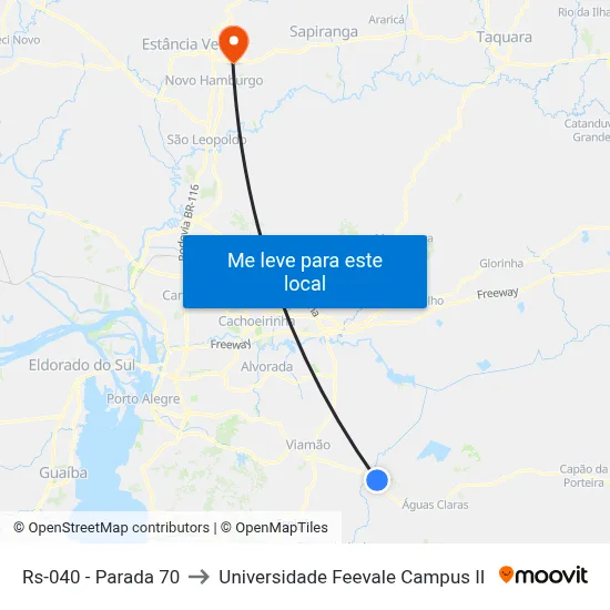 Rs-040 - Parada 70 to Universidade Feevale Campus II map