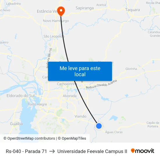 Rs-040 - Parada 71 to Universidade Feevale Campus II map