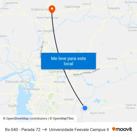 Rs-040 - Parada 72 to Universidade Feevale Campus II map