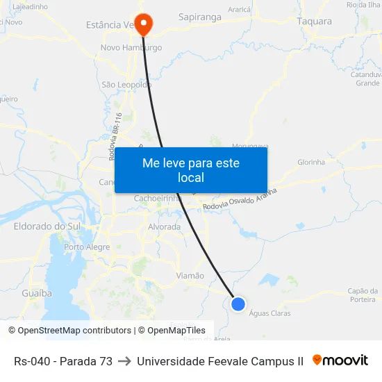 Rs-040 - Parada 73 to Universidade Feevale Campus II map