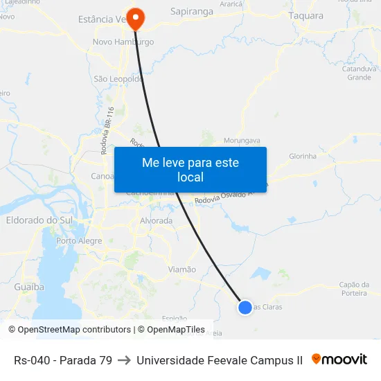 Rs-040 - Parada 79 to Universidade Feevale Campus II map