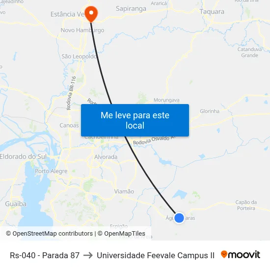 Rs-040 - Parada 87 to Universidade Feevale Campus II map