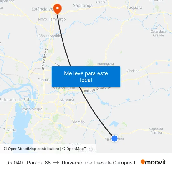 Rs-040 - Parada 88 to Universidade Feevale Campus II map