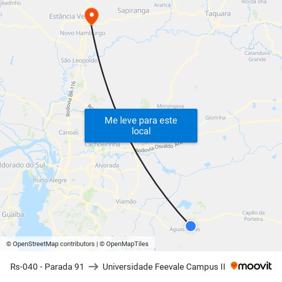 Rs-040 - Parada 91 to Universidade Feevale Campus II map