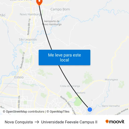 Nova Conquista - Praça to Universidade Feevale Campus II map