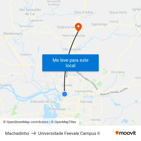 Machadinho to Universidade Feevale Campus II map