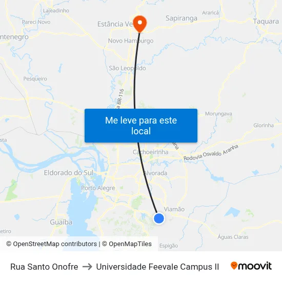 Rua Santo Onofre to Universidade Feevale Campus II map