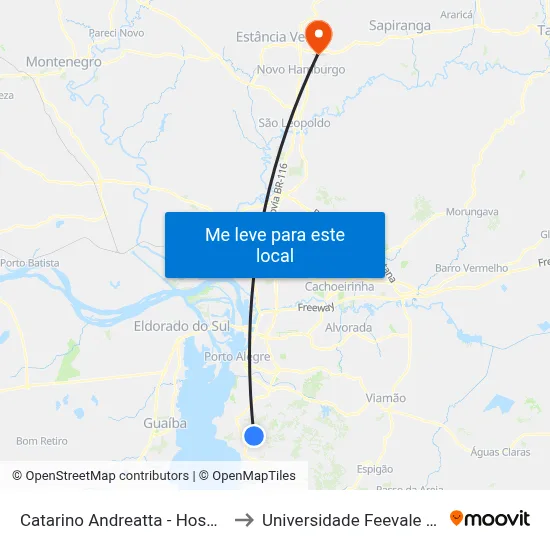 Catarino Andreatta - Hosp. Vila Nova to Universidade Feevale Campus II map