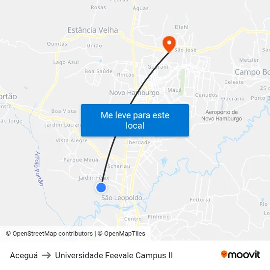 Aceguá to Universidade Feevale Campus II map