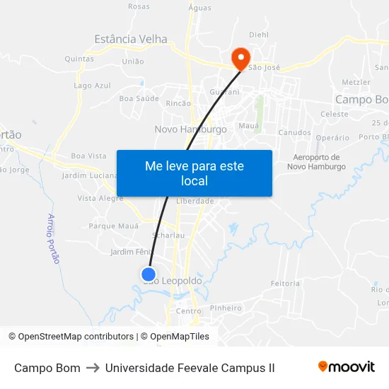 Campo Bom to Universidade Feevale Campus II map