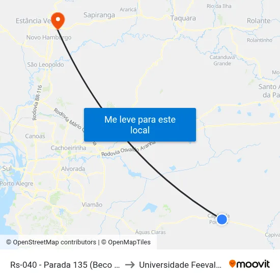 Rs-040 - Parada 135 (Beco Dos Botinhas) to Universidade Feevale Campus II map
