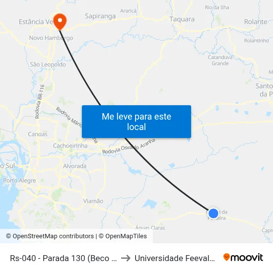 Rs-040 - Parada 130 (Beco Pedro Felipe) to Universidade Feevale Campus II map