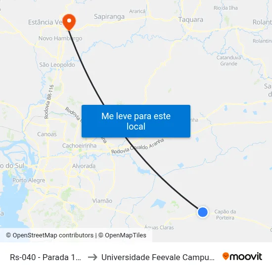 Rs-040 - Parada 119 to Universidade Feevale Campus II map