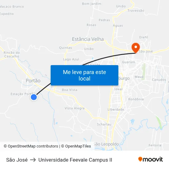 São José to Universidade Feevale Campus II map