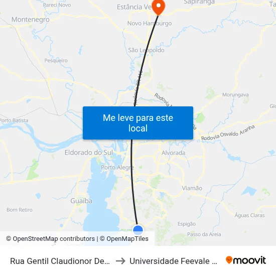 Rua Gentil Claudionor De Souza, 65 to Universidade Feevale Campus II map