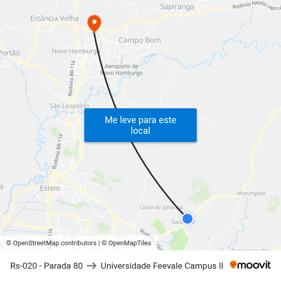 Rs-020 - Parada 80 to Universidade Feevale Campus II map