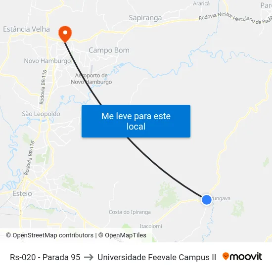 Rs-020 - Parada 95 to Universidade Feevale Campus II map
