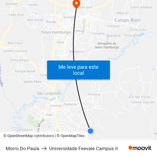 Morro Do Paula to Universidade Feevale Campus II map