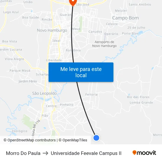 Morro Do Paula to Universidade Feevale Campus II map